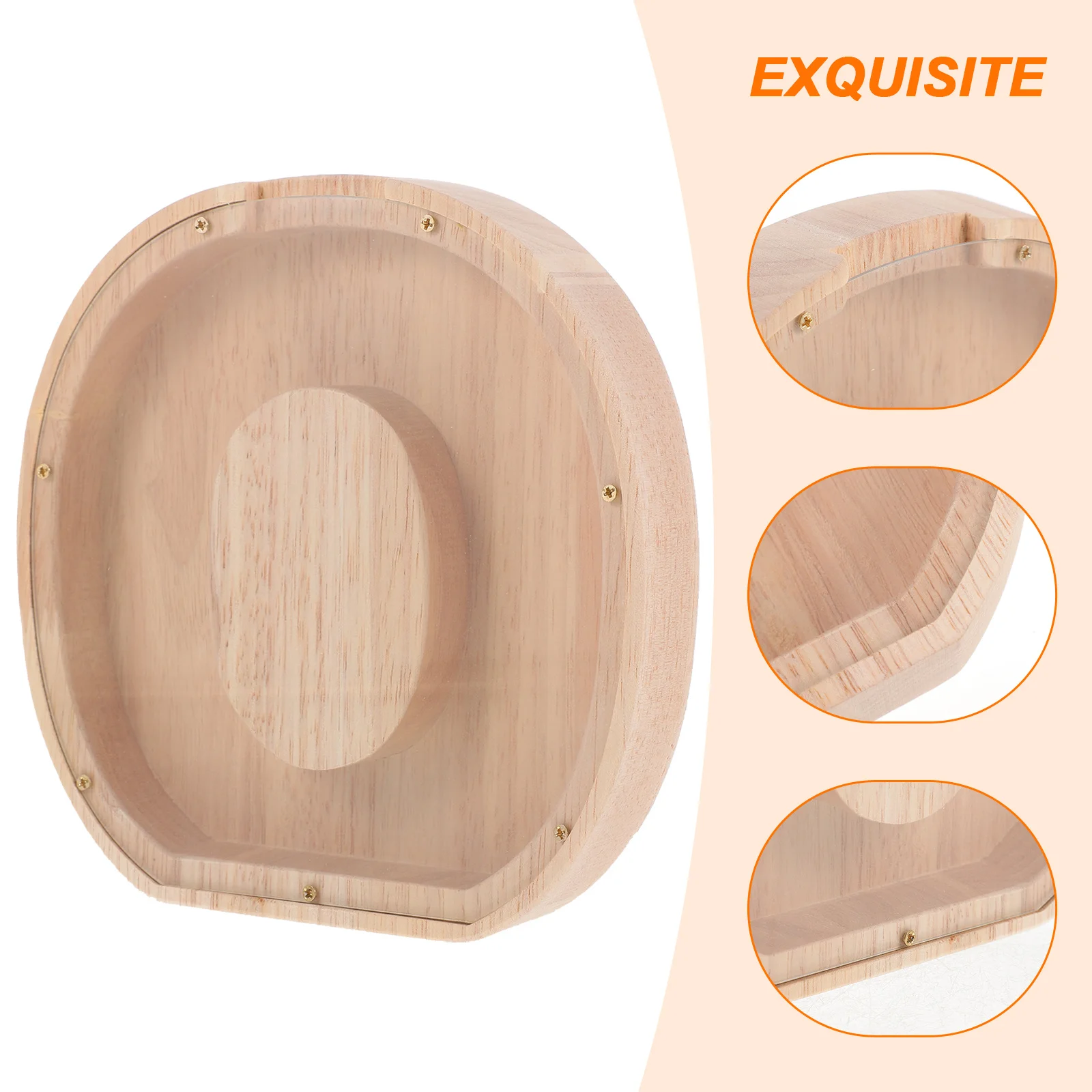 

Wooden Letter O Shaped Piggy Bank for Natural Wood Money Saving Pot with Clear Window Large Capacity Rustic Style Childrens