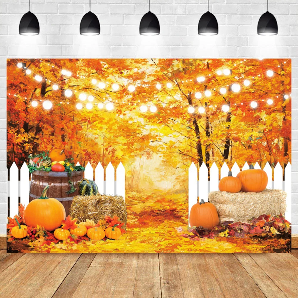 Laeacco outono maple floresta folhas caídas abóbora paisagem foto fotografia fundo fotográfico para estúdio de fotos