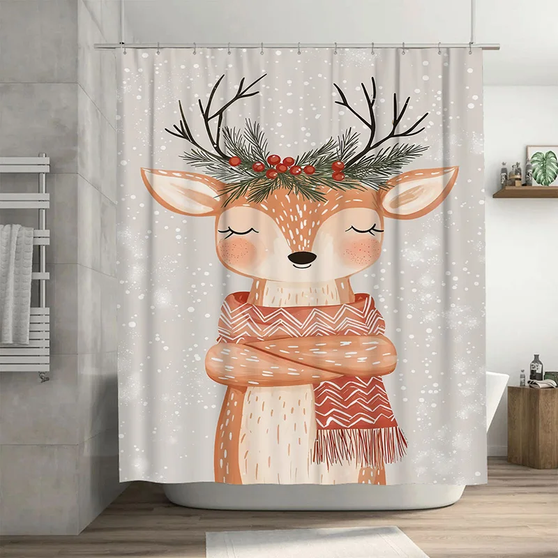 

Очаровательная занавеска для душа Tuniu с изображением оленя, милое лесное животное, набор декора для ванной комнаты, водонепроницаемая ткань, праздничный домашний акцент