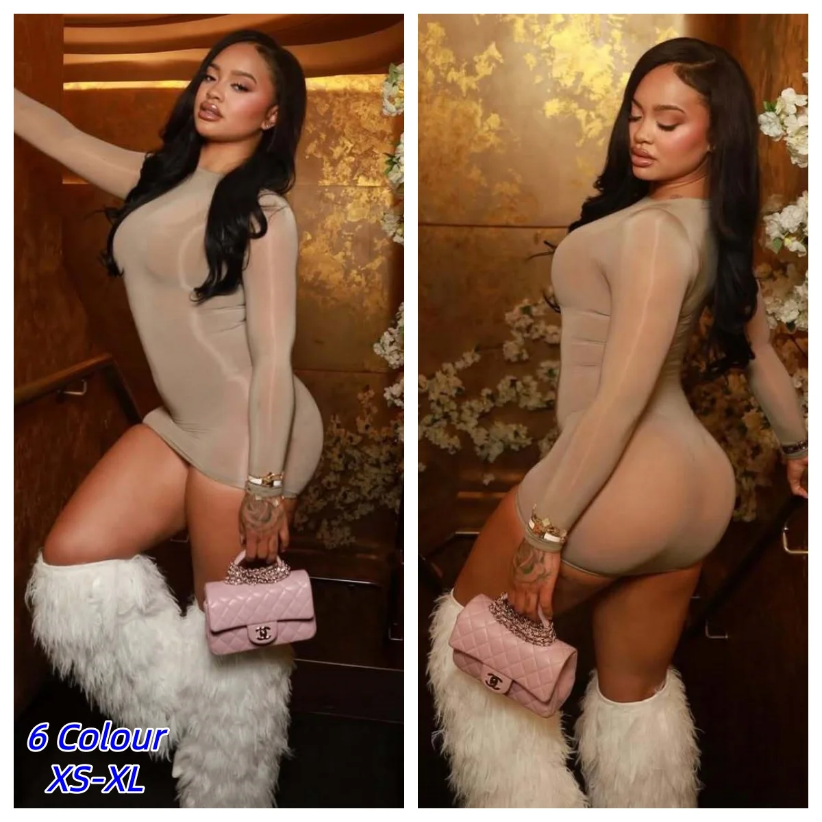 Glänzendes Transparentes Ölglanz-Bodycon-Minikleid für Damen Durchsichtiges Langarm-Kleid mit Hoher Dehnbarkeit Seidig Glänzendes Clubwear Geburtstagskleid