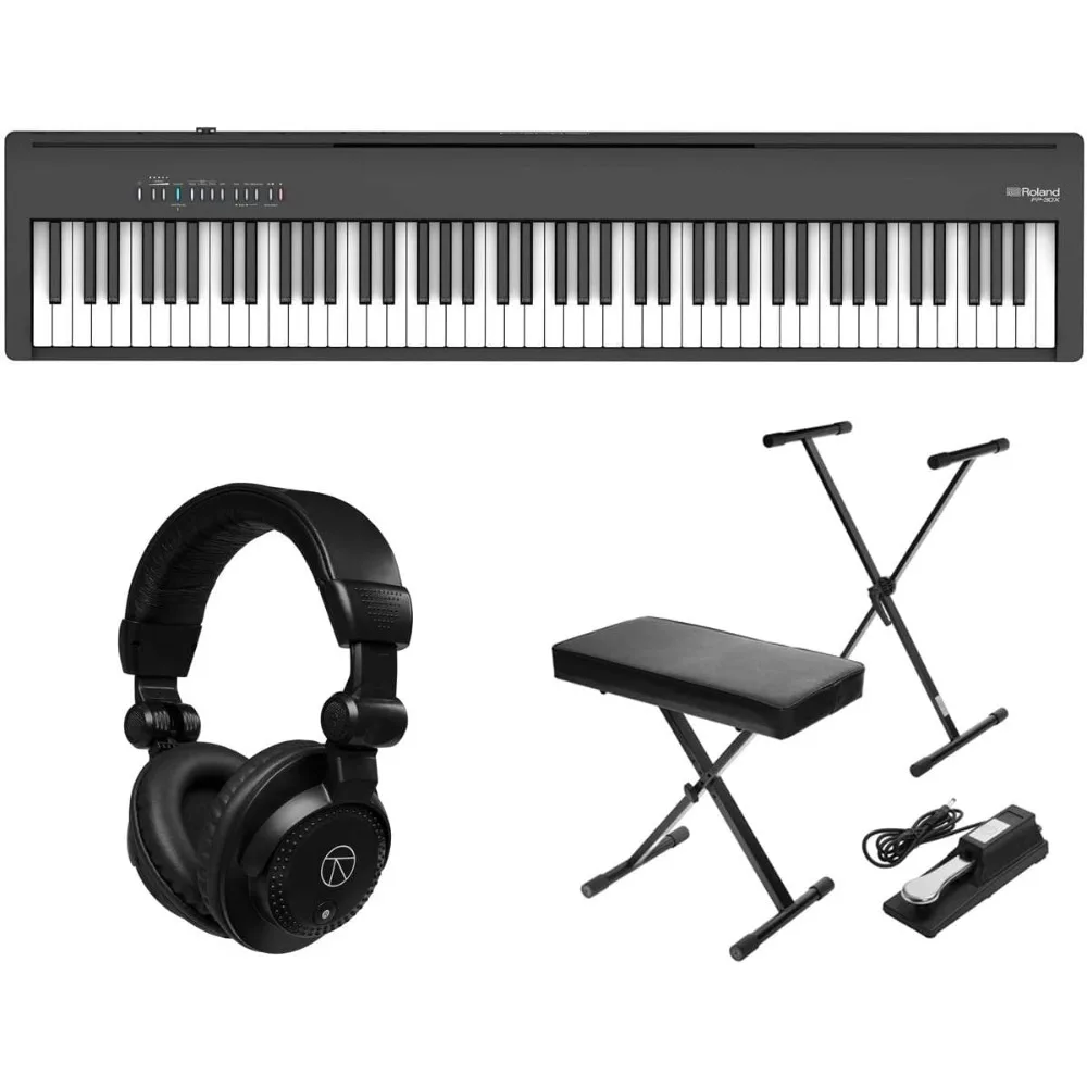 88 Keys SuperNATURAL Portable Digital Piano, Bundle with H&A Studio Monitor Headphones, Keyboard Stand, Bench and Sustain Pedal