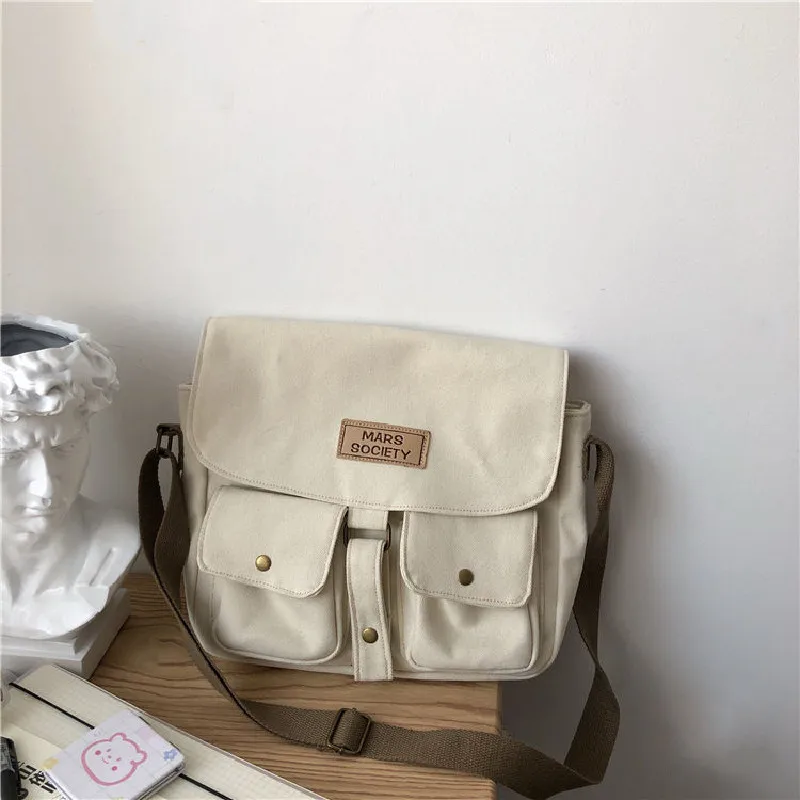 Simple Solid Colors Canvas Crossbody Bag For Men And Women Teenager Student Preppy Messenger Bag Passport Money Cell Phone Holde