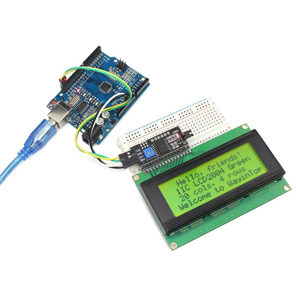 Módulo LCD com adaptador de interface para Arduino UNO R3, I2C Serial 2004, 20x4, azul, verde, branco, luz de fundo, LCD, pode combinar com interface I2C, IIC
