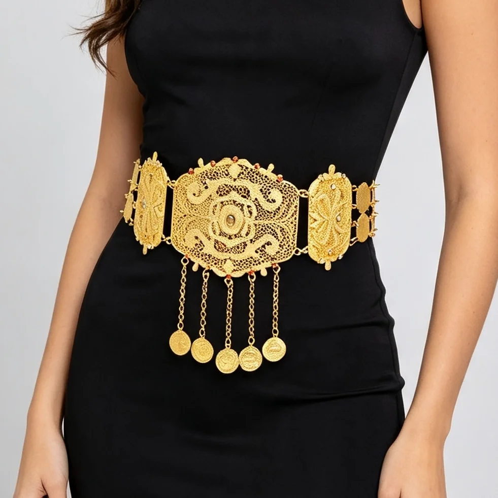 Body Jewelry Gold Plated - Damen-Taillenaccessoire, vergoldet, geometrisch, mit Strasssteinen, aus