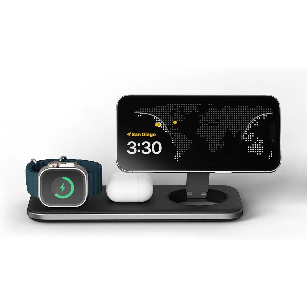 

Беспроводная зарядная станция 3-в-1 Qi2 для iPhone 17/16/15/14/13/12, AirPods и Apple Watch