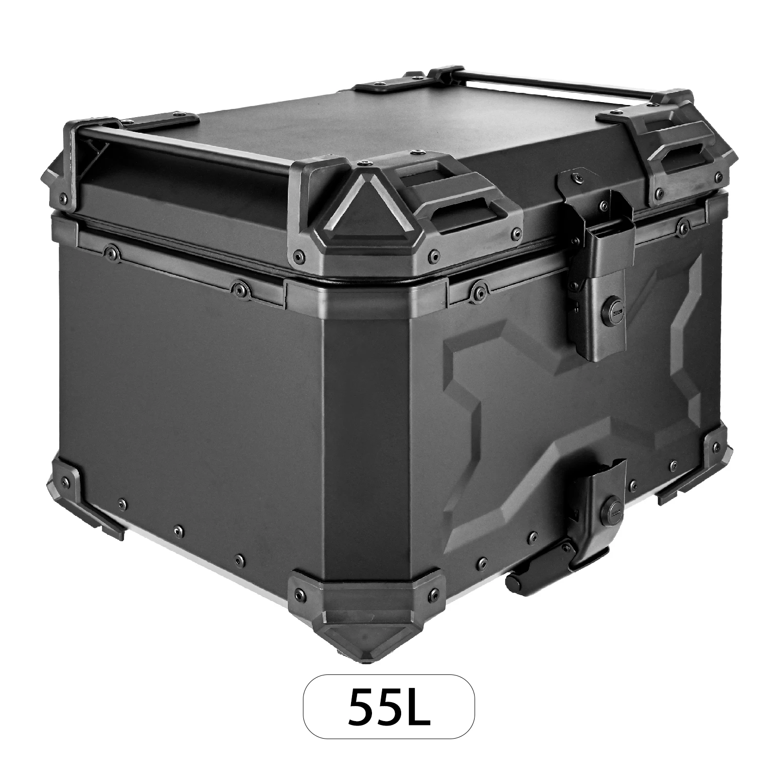 55L Aluminum Motorcycle Tail Box Black Rear Luggage Tool Case With Fitting Plate and Fixings Universal Motorbike Trunk