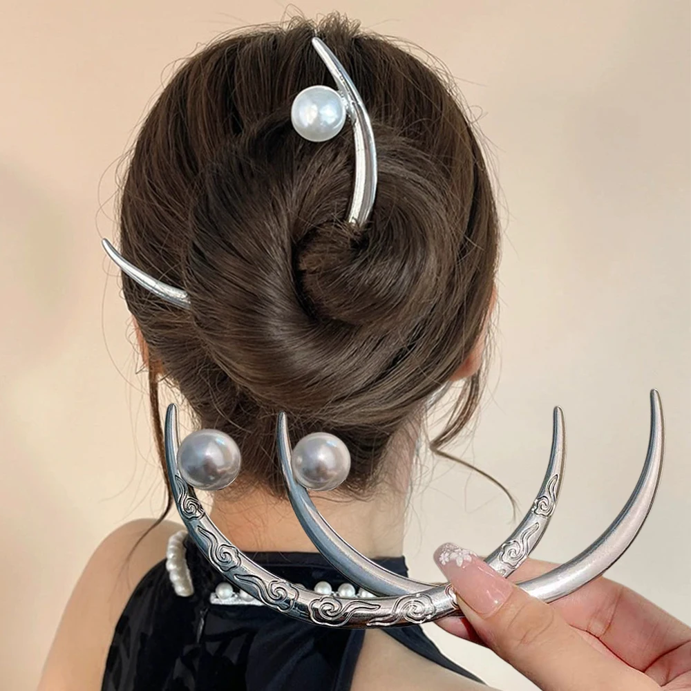 Hair Fork Stick - Pearl Hair Stick Crescent Moon Hair