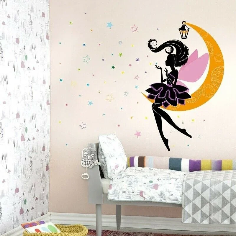 Princess Elf On The Moon Wall Sticker For Kids Room Living Room Home Vinyl Decal wall decor  bedroom