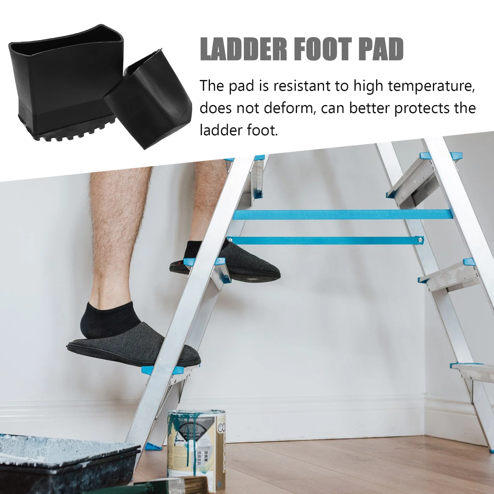 

4pcs Non slip Ladder Pad 25X63mm 25X50mm Black Rubber Foot Cover Protective Mat Foldable Stool Ladder Feet Protector