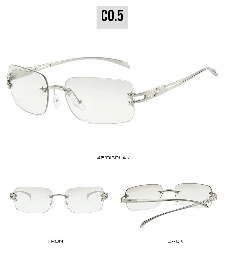 2025, rechteckige Y2K-Sonnenbrille für Damen, Markendesigner, randlose Sterne, verspiegelt, coole Mode-Sonnenbrille für Herren – Detail 11