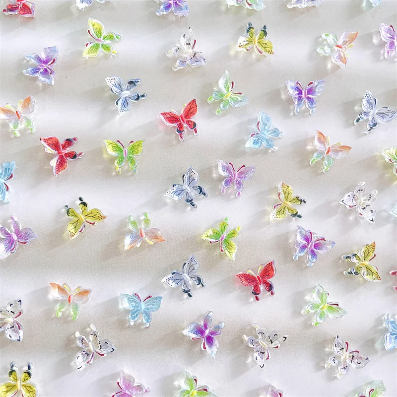 20pcs 3D Ice Transparent Butterfly Nail Art Charms Kawaii Gradient Resin Butterfly Nail Decoration DIY Rhinestones Accessories