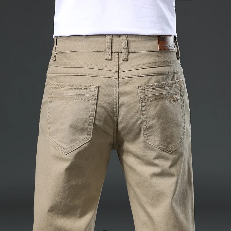 97% Cotton Spring Summer Fashion Straight Men Casual Pants Embroidery Male Trousers Stretch Men\'s Clothes Khaki Plus Size 40