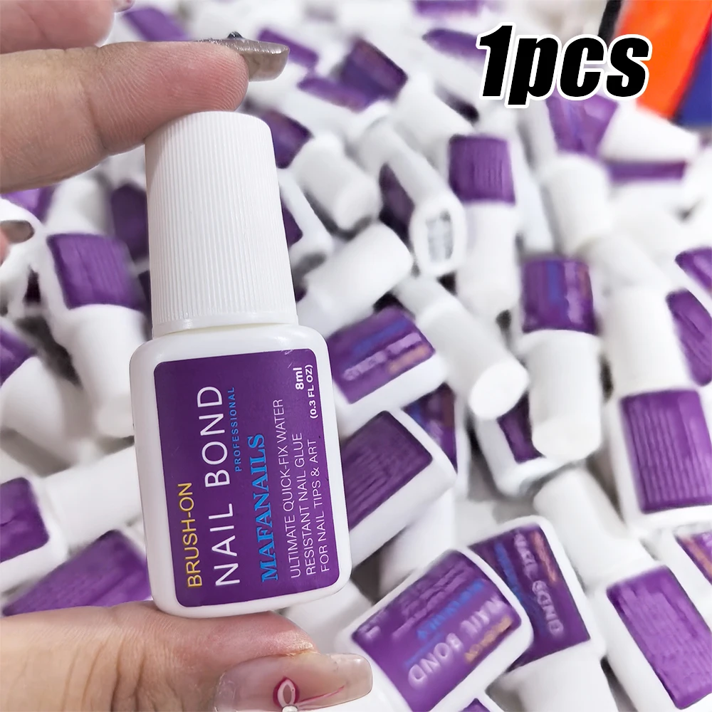 8g/Flasche Pinsel-Nagelkleber für Acryl-Nagelspitzen, Langanhaltender Nagelkleber Super Bond (7g/Stück) Geeignet für Profis