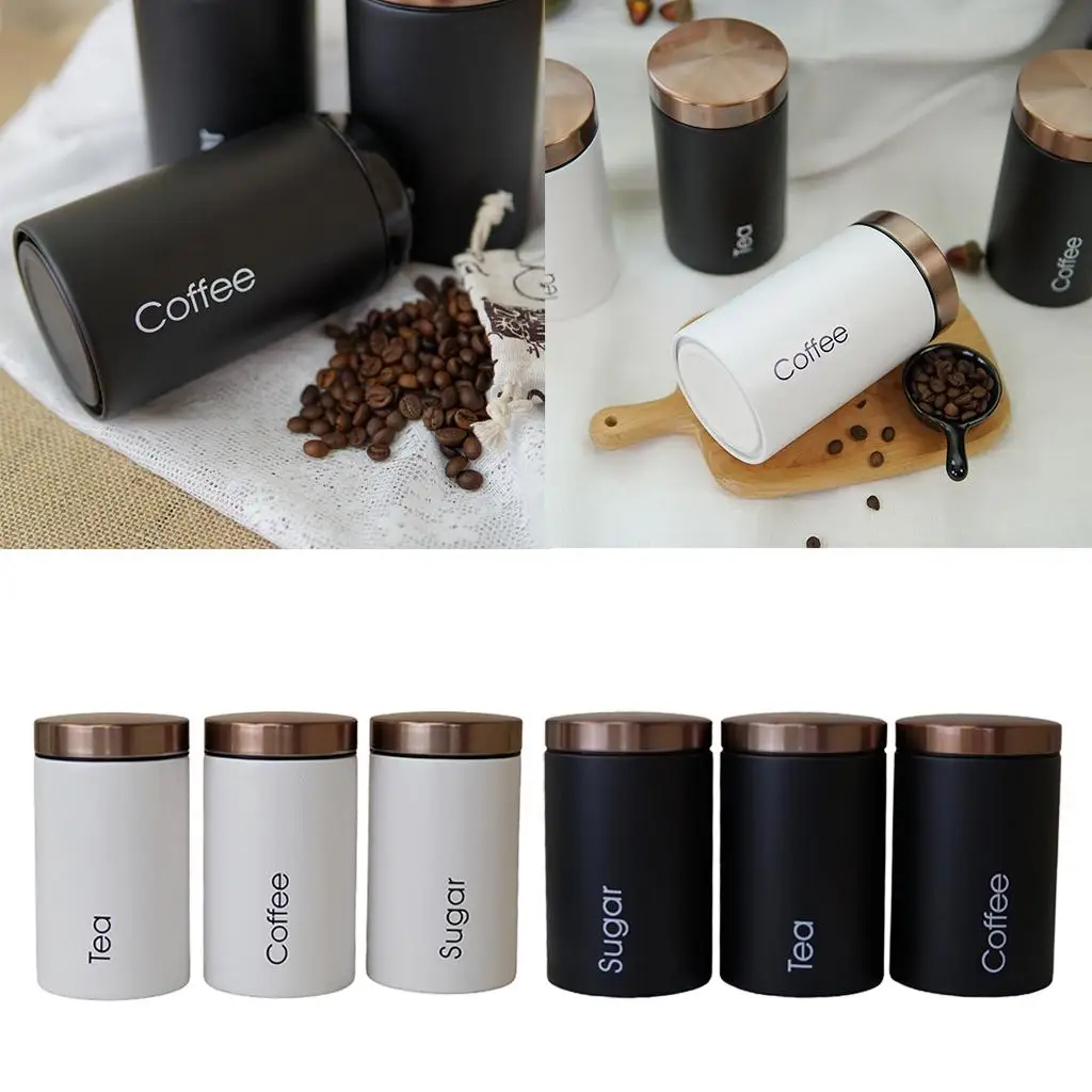 3pcs Tea Sugar Coffee Storage Canisters Kitchen Office Dry Nuts Space-saving