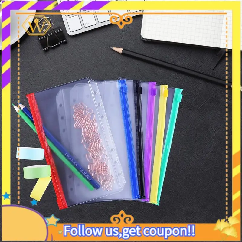 

Latest-12Pcs A6 6-Hole Binder Pocket Waterproof PVC Budget Envelopes Zipper Binder Pouches For Notebook Planner Journey Binders