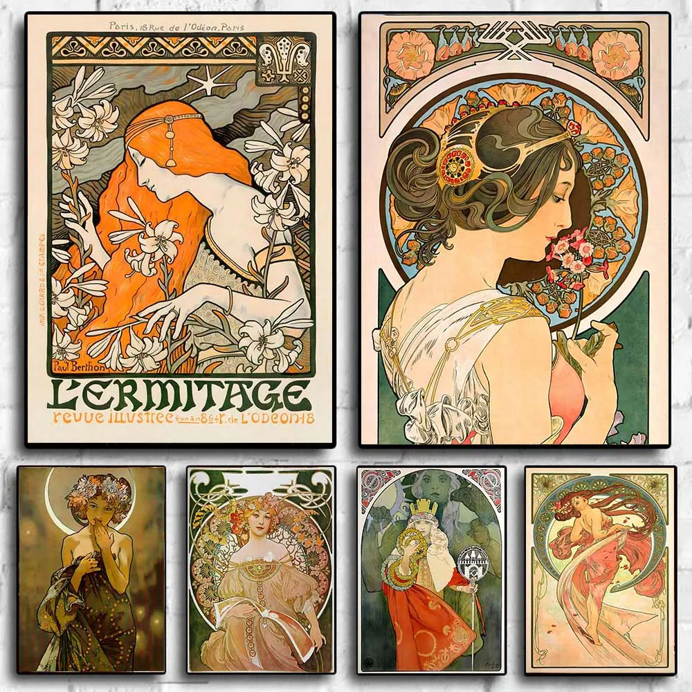 Art Nouveau Retro-Poster, abstrakte Tapete, Druck, Leinwand, Malerei, Wandkunst, Bild für Wohnzimmer, Heimdekoration, ästhetisches Wandbild