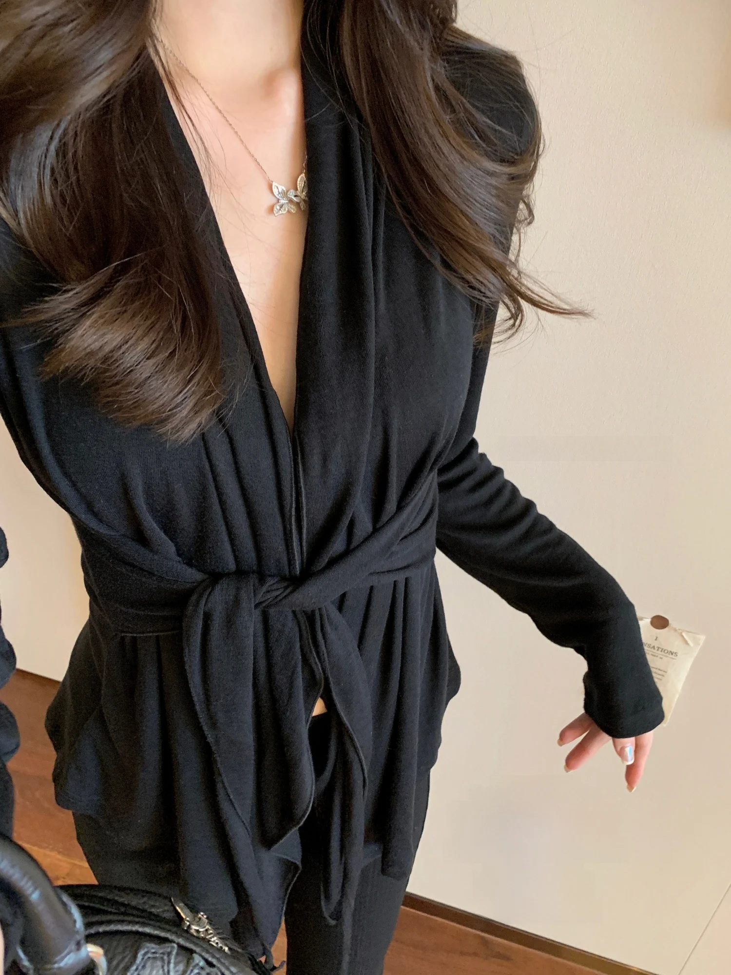 

Вязаный кардиган Ego Studio с длинными рукавами для женщин, в стиле Lazy Sle Design Sense Ele, из смесового полиэстера