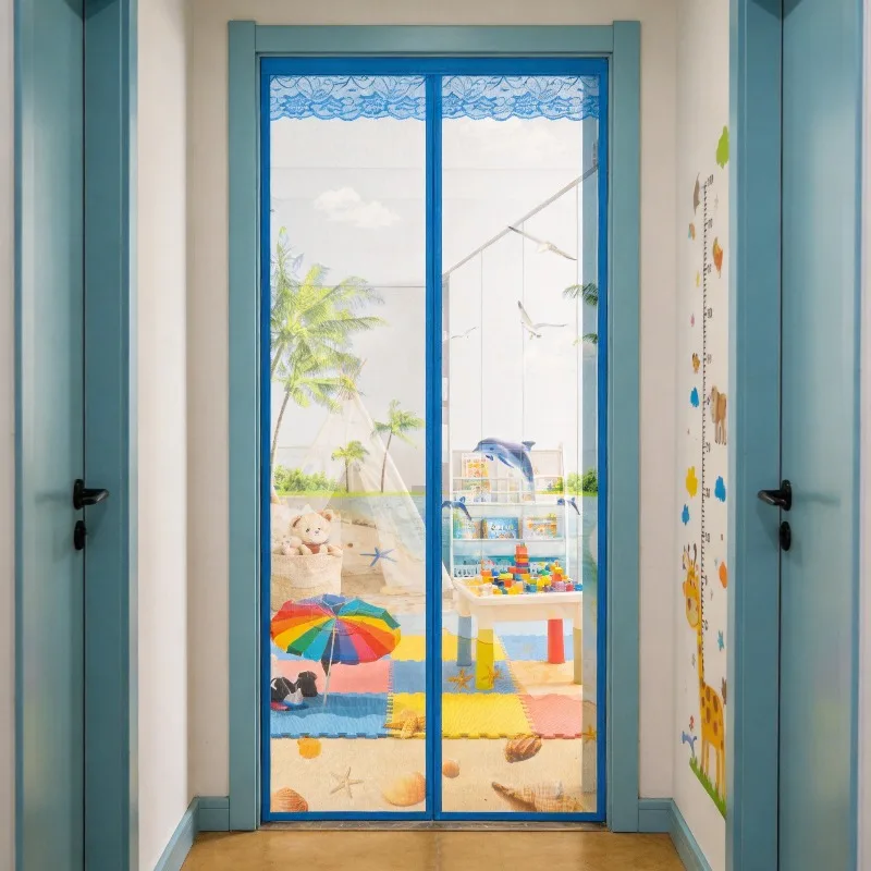 Self-Sealing Magnetic Screen Door, Self-Adhesive No-Drill Installation, Dustproof Privacy Mesh Door Curtain For Bedroom Study