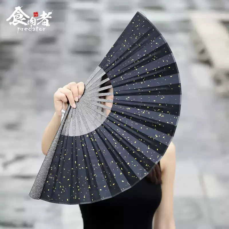 Predator Metal Folding Fan 33.2cm Lucky Pattern Chinese Style Tactical Self Defense Security Protection Breaking Windows EDC