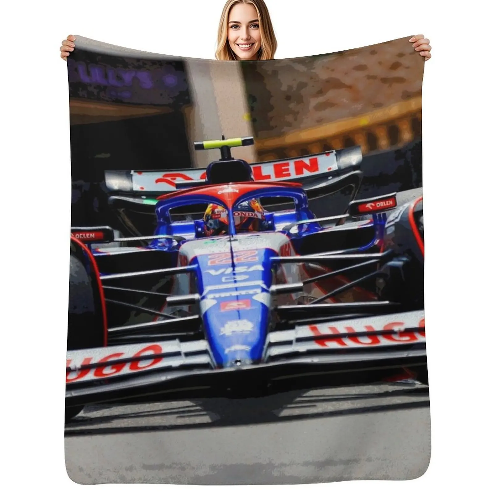 

Yuki Tsunoda racing his 2024 F1 car abstract Throw Blanket Summer Camping Blankets
