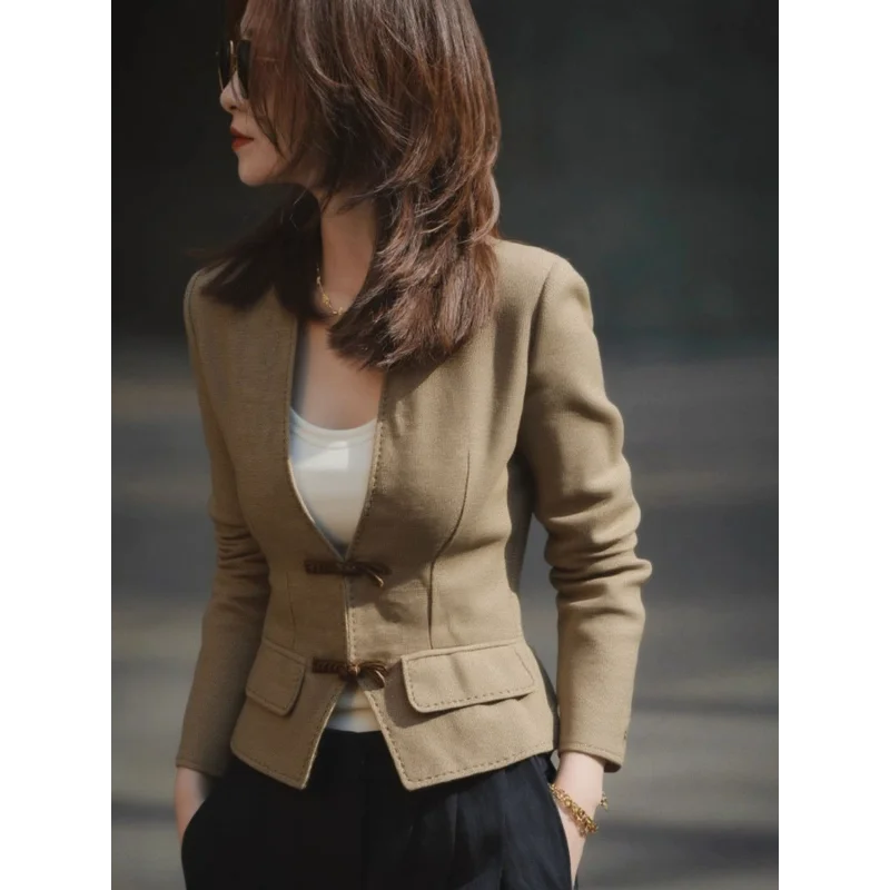 2025 Neue Jacke Tops Licht Reife Herbst Schöne Braune Kurze Jacken Frauen