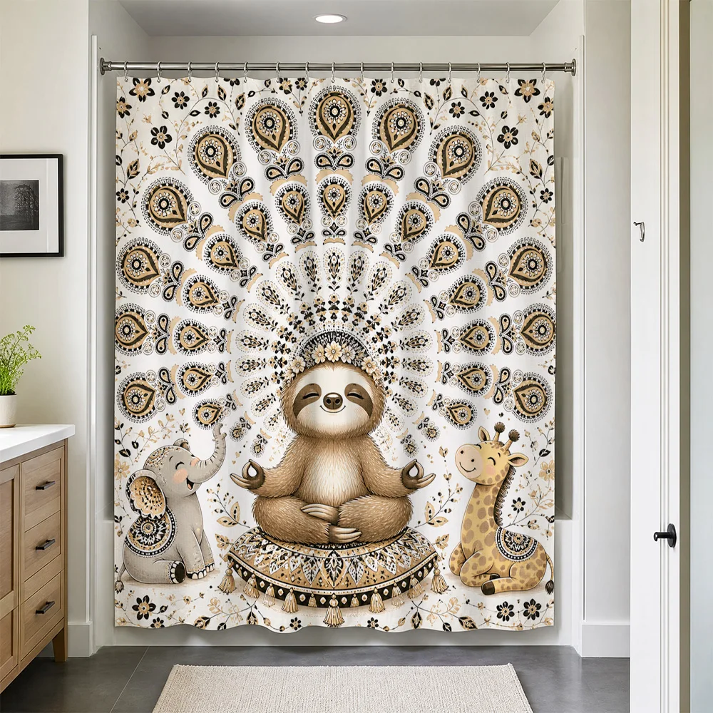 Waterproof Shower Curtain Boho Panda Giraffe Animal Print Woodland Jungle Shower Liner Bathroom Decoration Home Decor Accessorie