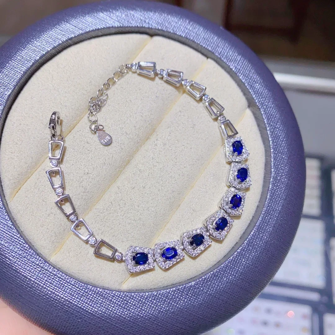 Natural Sapphire Bracelet 925 Silver 3x4mm Gemstone Holiday Gift for Girls with Free Shipping