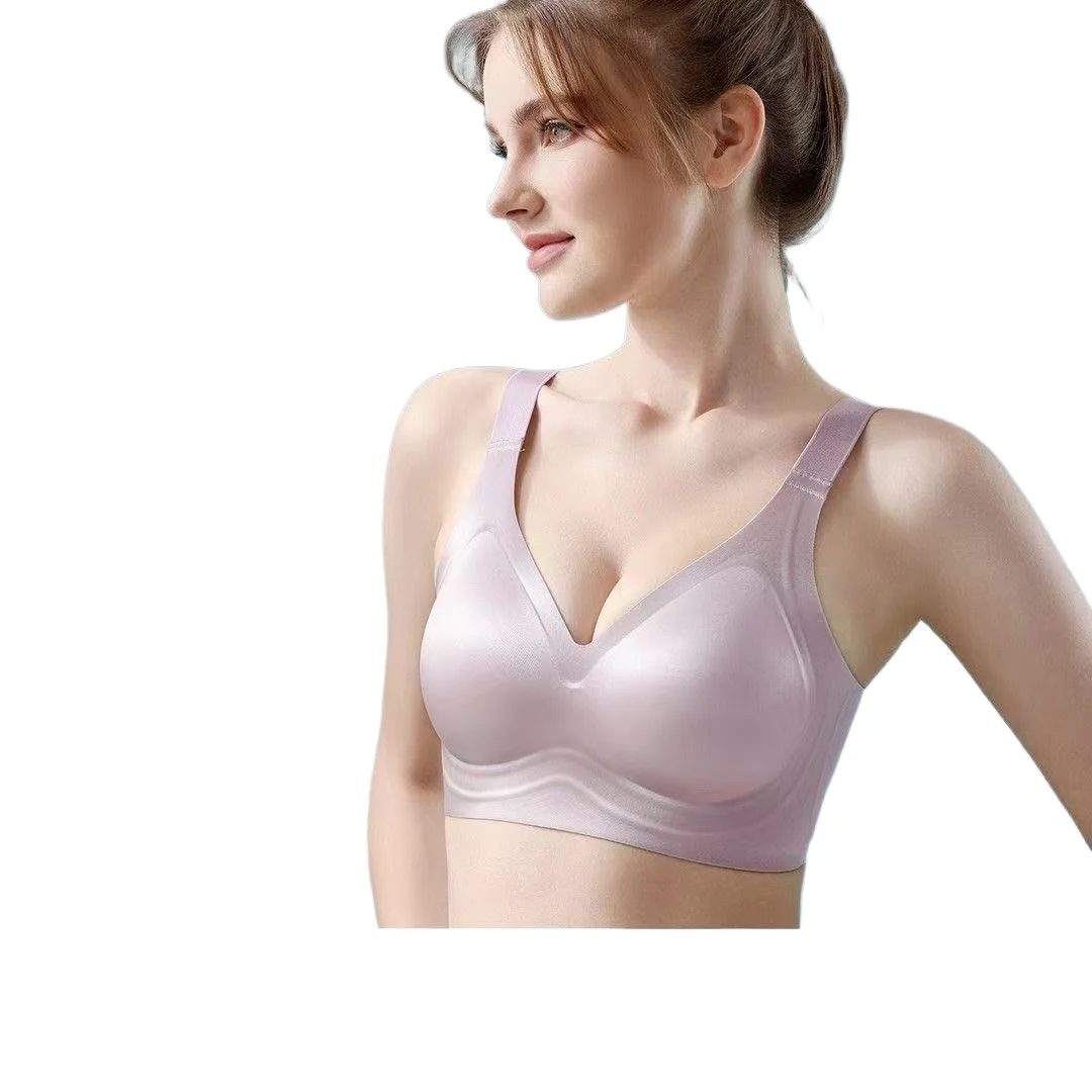 

KUCLUT Seamless satin gathering sexy non-underwire breathable underwear women's big breasts anti-sagging retracted breast bra