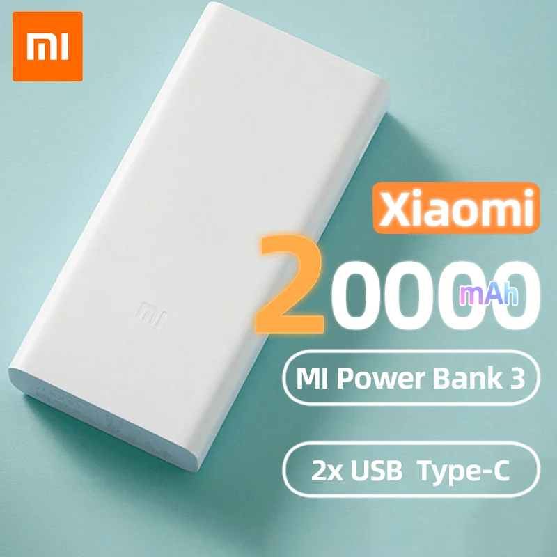 

Xiaomi Power Bank 3 20000mAh 18W Type-C Two USB Fast Charging Portable External battery Mi iphone 14 15 Pro Max