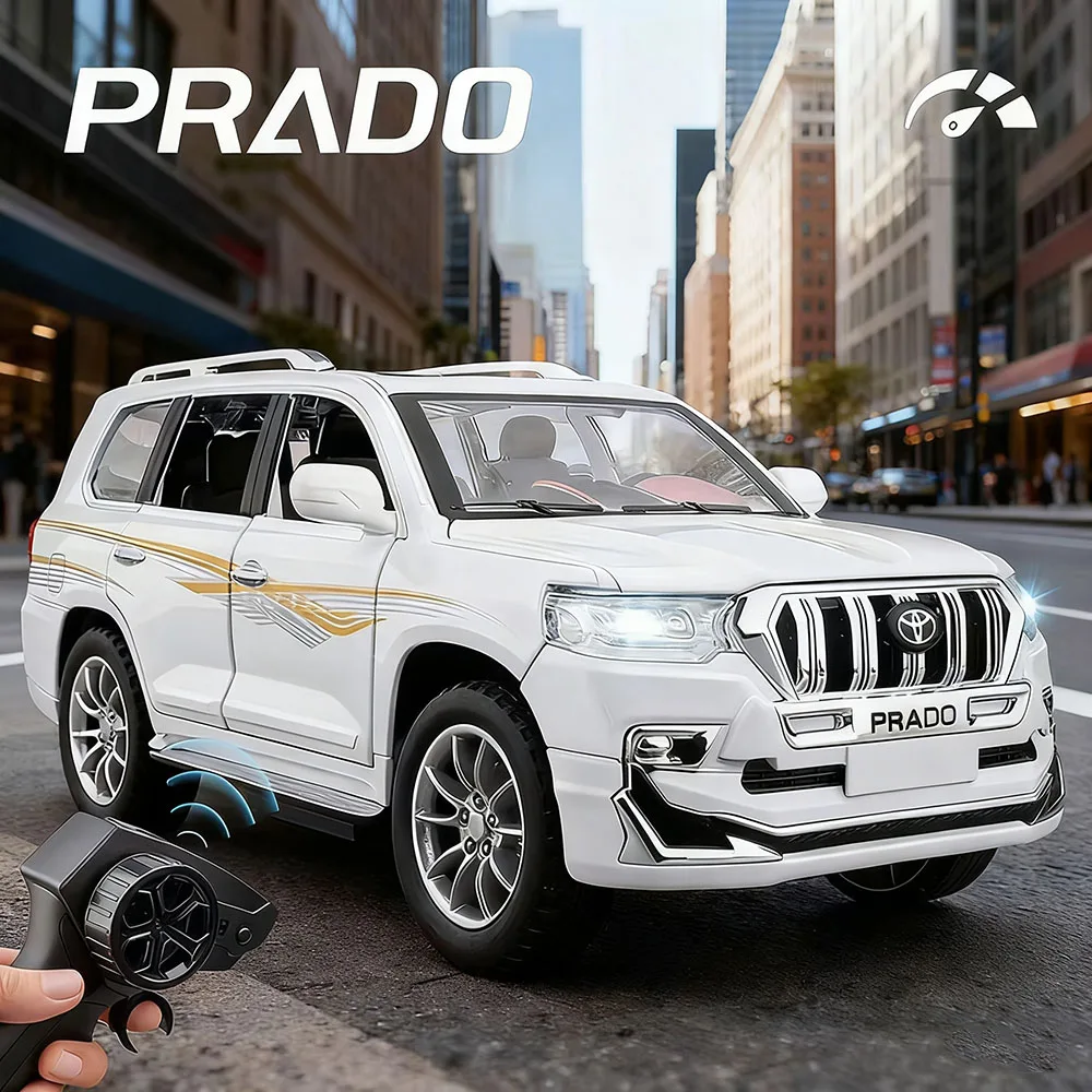 

1:24 масштаб Toyota Prado, игрушки из сплава, автомобили, литые под давлением модели, дистанционное управление со звуком, светом, миниатюрные транспортные средства для детей, подарки для взрослых