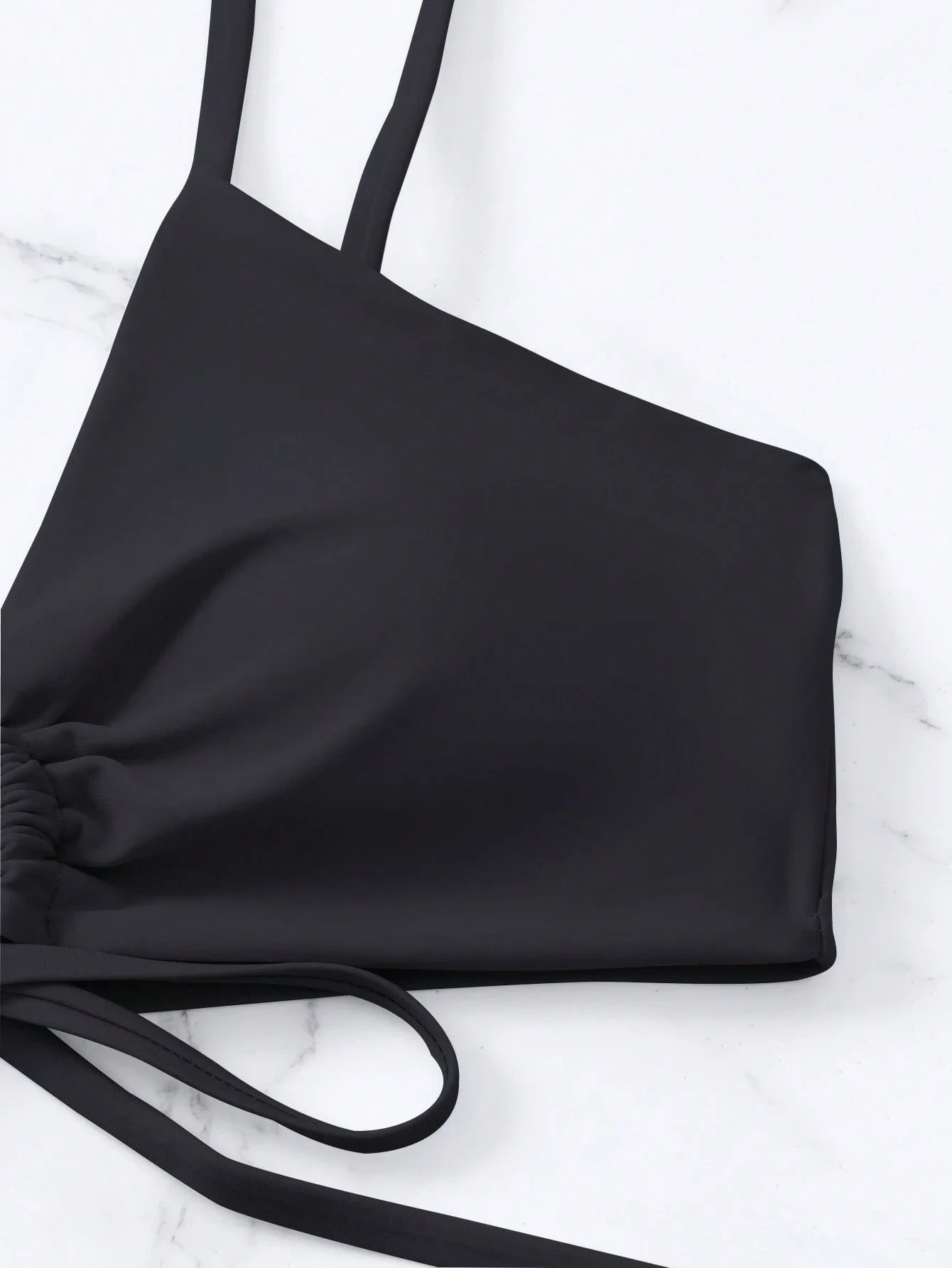 

Black Drawstring Front Bikini Set Solid High Waist Beach Swimwear
