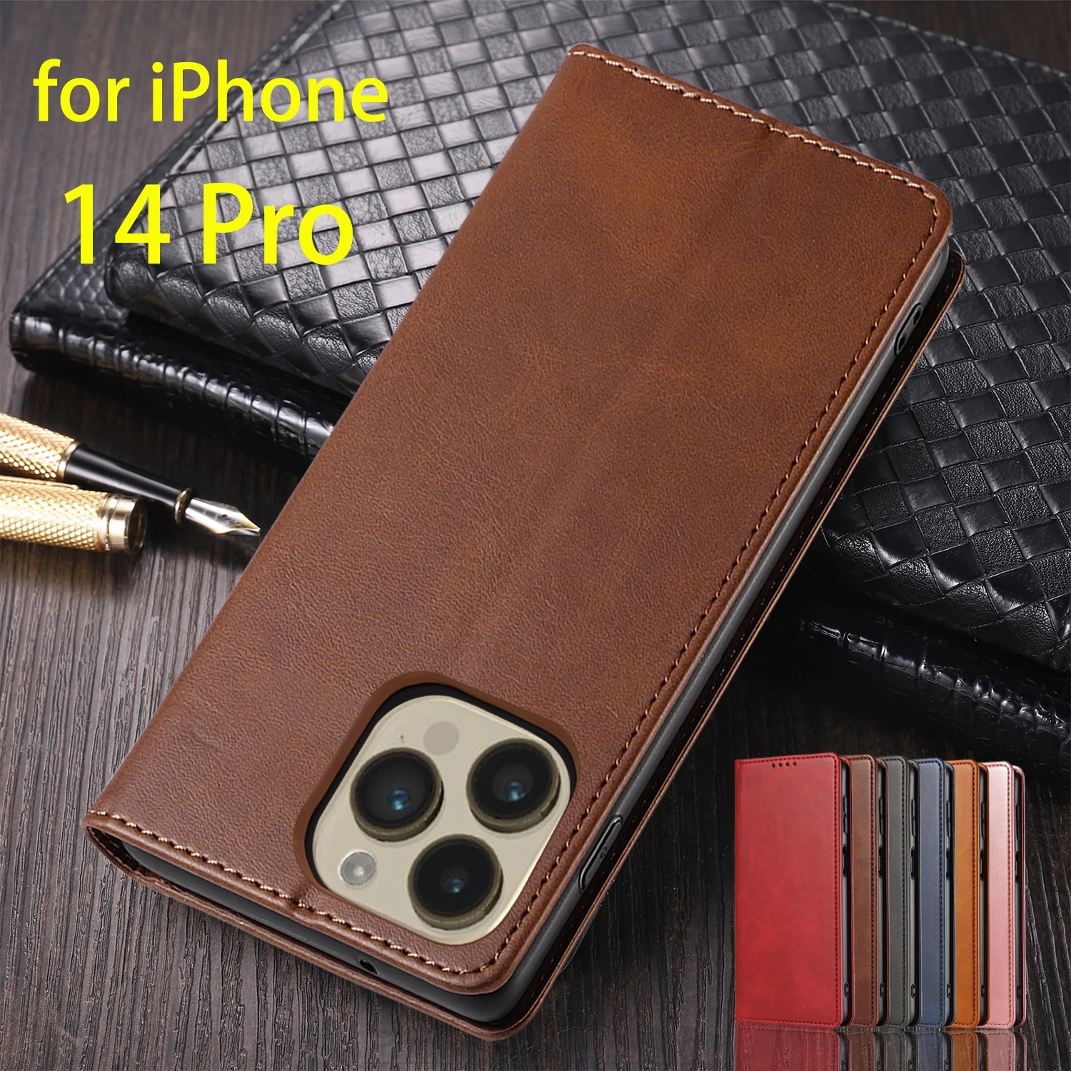 

Leather Case for Apple iPhone 14 Pro 6.1" Card Holder Holster Magnetic Attraction Cover Wallet Flip Case Capa Fundas Coque