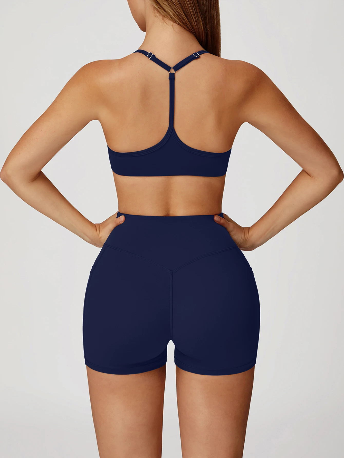 Women's High Waisted Crossover Yoga Shorts with Side Pockets, Workout Running Athletic Biker Shorts for Gym Fitness
