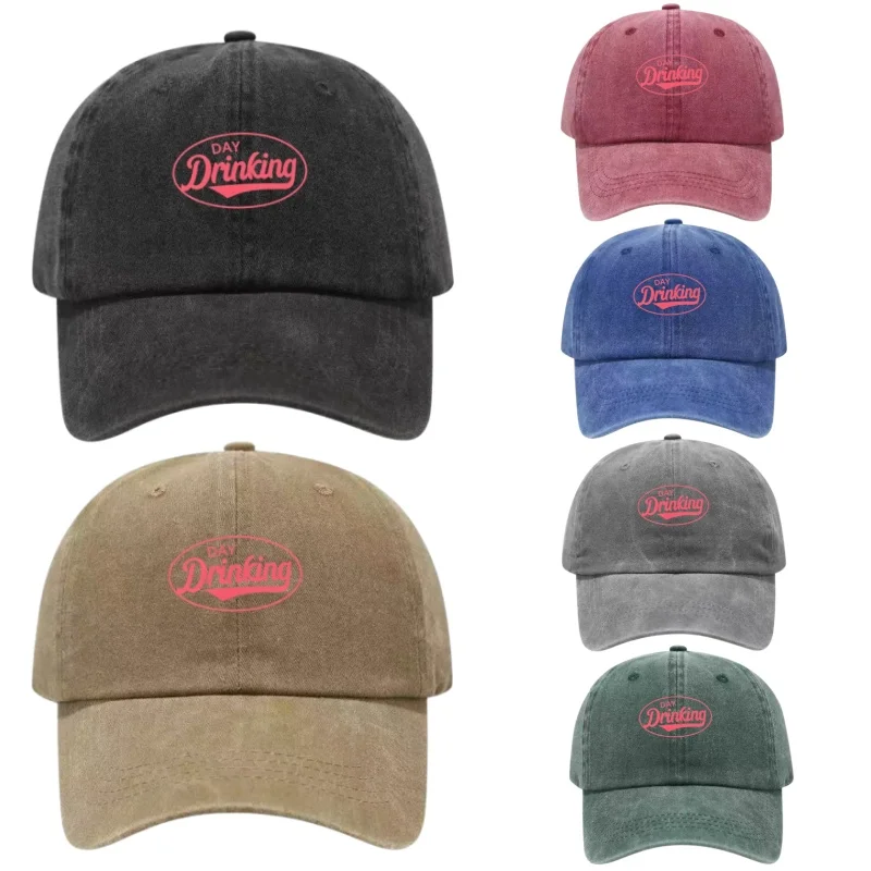 Day Drinking Printed Washed Cotton Adjustable Baseball Cap Classic Snapback Dad Hat Breathable Hat Golf Fishing Outdoor Sun Cap
