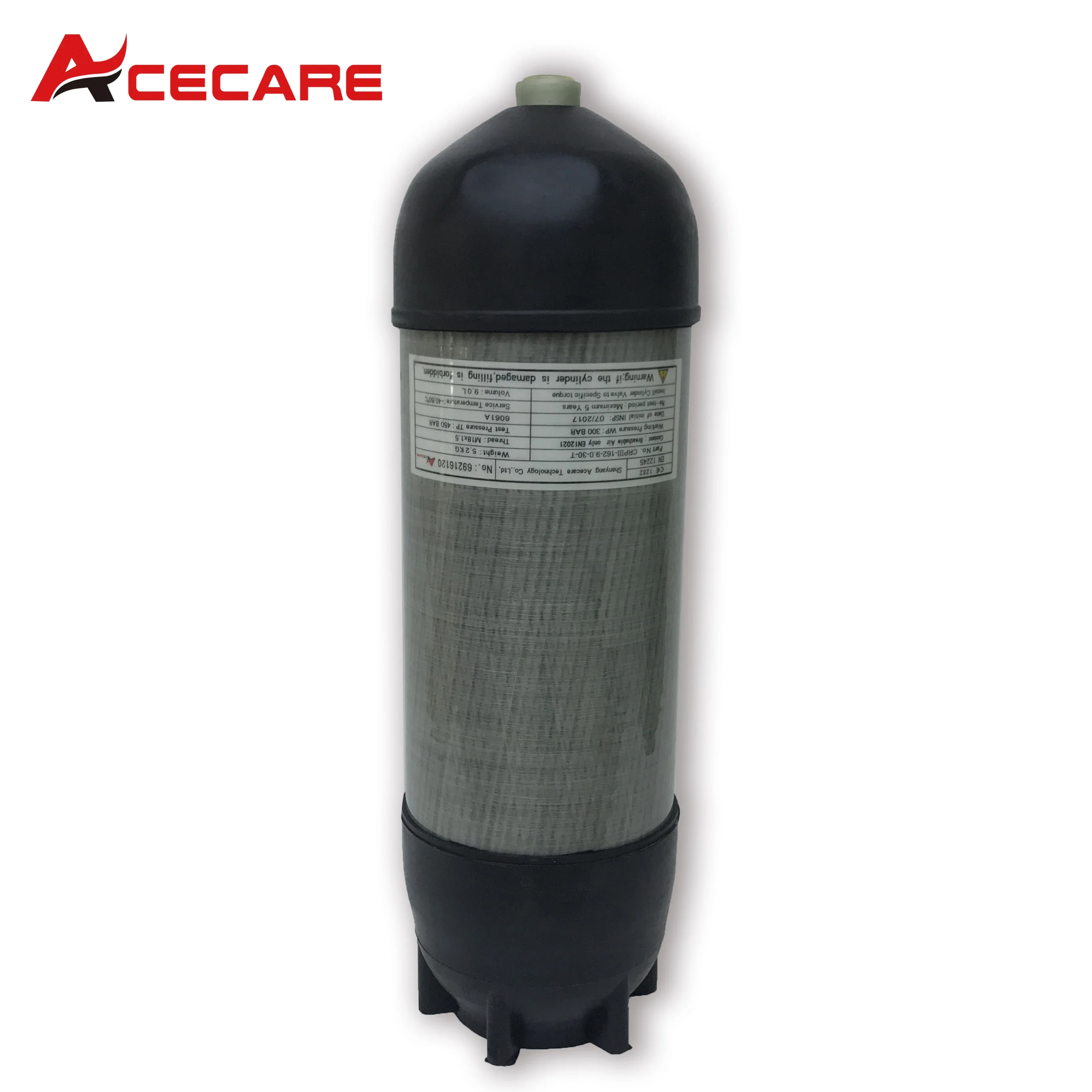 ACECARE 4500Psi 300Bar 30Mpa 9L Carbon Fiber Cylinder High Pressure Air Tank Scuba Diving Tank with Rubber Boots M18*1.5