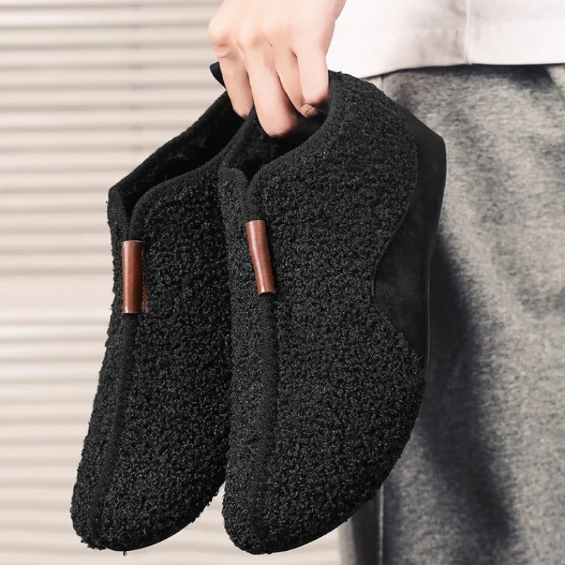 

MAEDEF Men Cotton Shoes Warm Slippers Thin Bottom Lightweight Comfortable Loafers Shoes Men Plush Slipper Warm Home Men Slippers