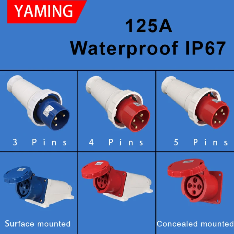 

125A Industrial Plug SocketWaterproof Aviation Explosion-proof Connector Surface And Concealed 3 4 5 Core Pins IP67