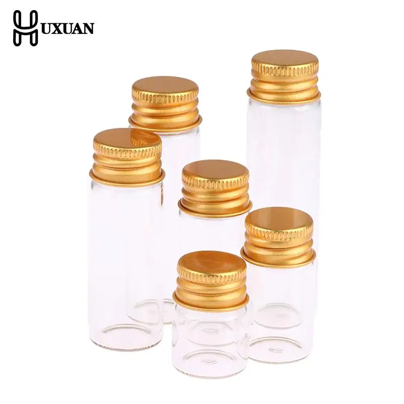 10Pieces 5ml/7ml/10ml/14ml/18ml/20ml Glass Bottles With Aluminium Lids Small Mini Glass Jars 6 Sizes U-pick