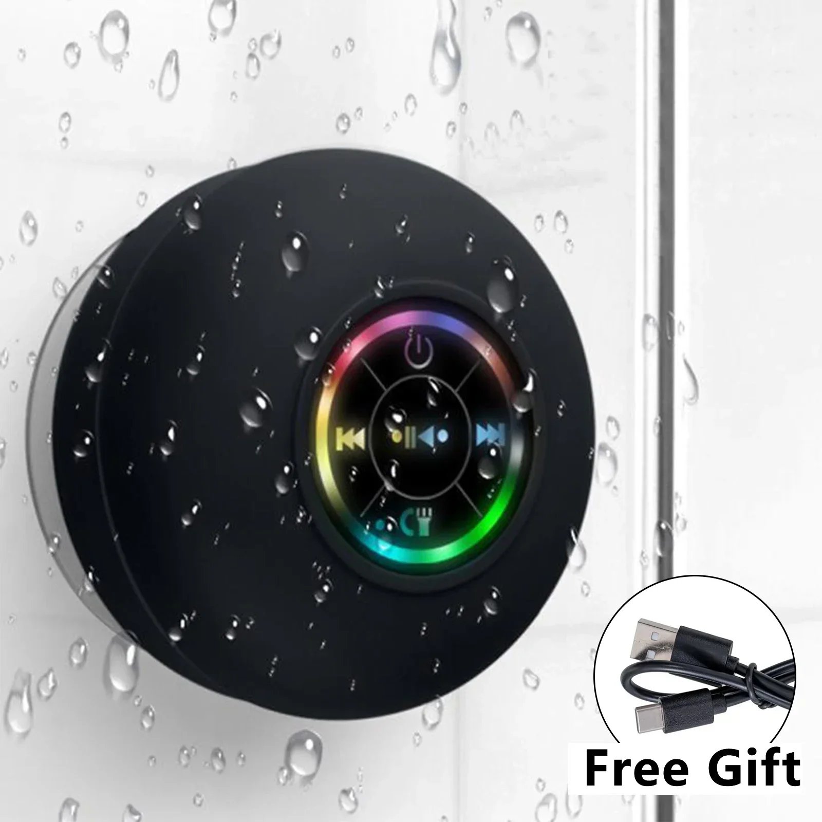 ¡El canto del baño debe tener! Altavoz resistente al agua IPX6: elegante espectáculo de luces LED. USB Recargable Rápido + Llamadas Manos Libres,