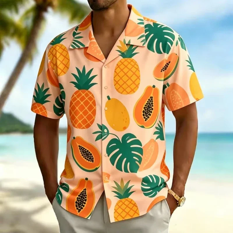 Men's Classic Hawaiian Floral Print Short Sleeve Button Down Versatile Summer Shirt for Beach Vacation and Daily Wear