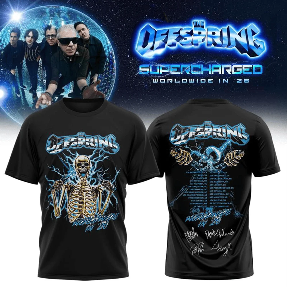 The Offspring Merch Supercharged Worldwide Tour 2026 Signature T-Shirt Summer Music Men's T-Shirt Children's Clothing Tee Woman