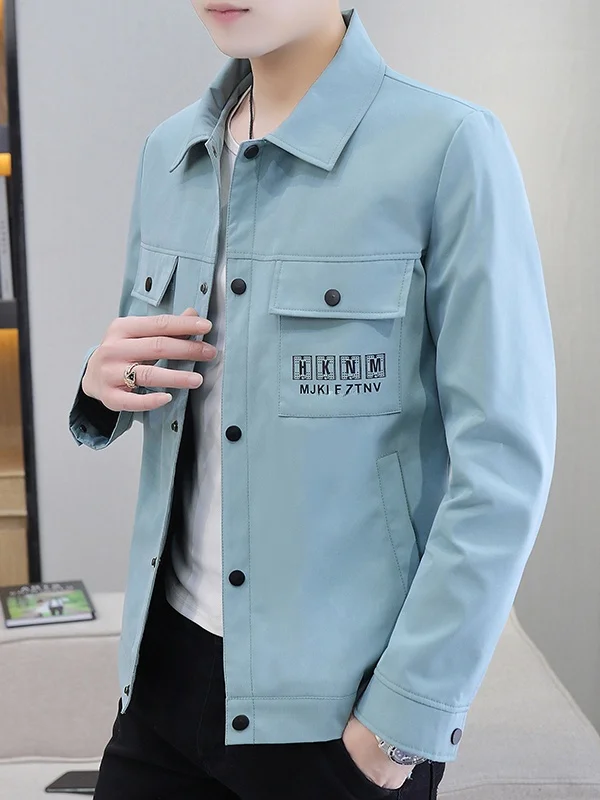 

Men's Spring Autumn Casual Sli Trendy Jaet Youth Slim Fit Collar up Top Polyester Breathable Long Sve Outerwear