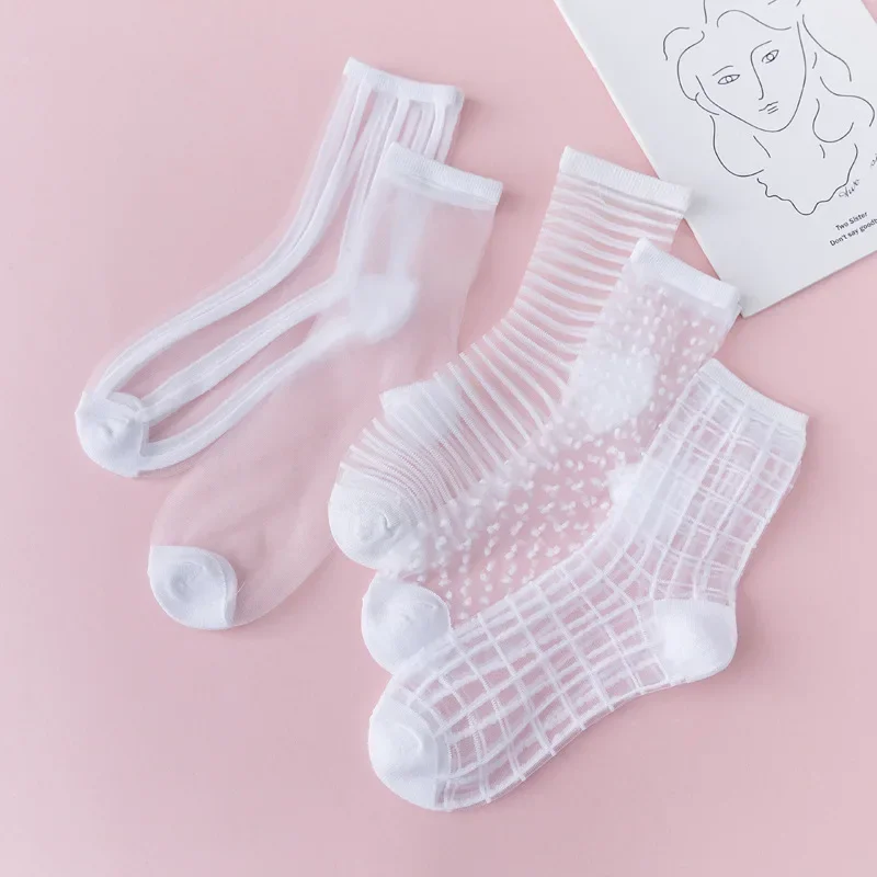 Letnie skarpetki damskie przepuszczalne przezroczyste Polka Dot kryształowe jedwabne skarpetki ultracienkie oddychające czarne białe elastyczne długie skarpetki Sox — zdjęcie 4