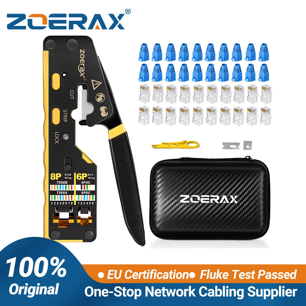ZoeRax RJ45 Network Tool Kit with CAT6 Crimper Tool,20Pcs CAT6 CAT5 Connectors and Plug Covers,Mini Wire stripper,Blades,