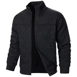 Autumn/winter men's stand-up collar striped check zipper sweater coat with color
