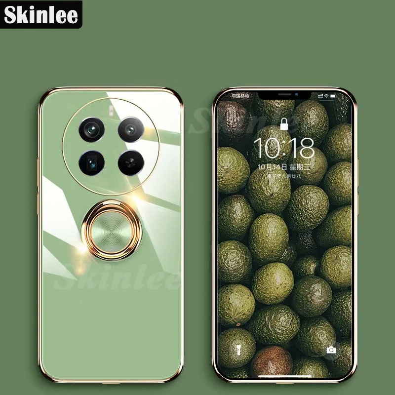 

Skinlee For Realme 12 Plus 5G Case With Bracket Ring Plated Frame Silicone Cover For Realme 12 Pro Plus 12+ Back Coque
