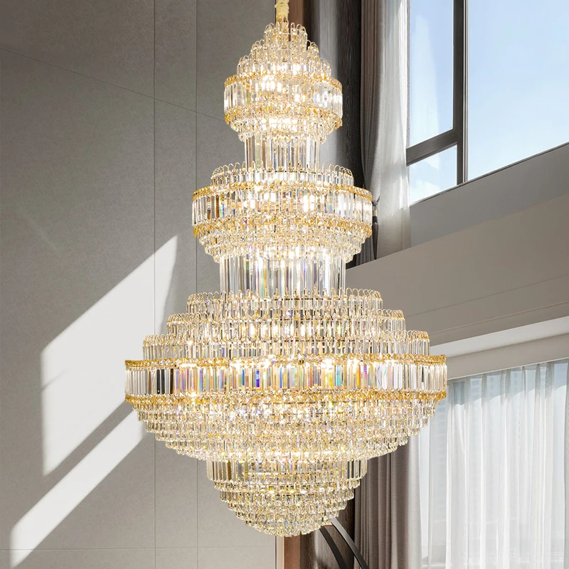 

Duplex Chandelier Simple Modern Villa Attic Crystal Lamp Light Luxury Hotel Lobby Lamp European Style LOFT Chandelier Pendant