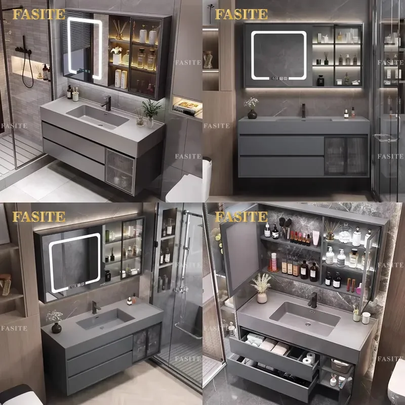 Light Luxury Bathroom Vanity Cabinet with Integrated Washbasin Countertop Modern Floor Standing Sink Combo for Toilet Room