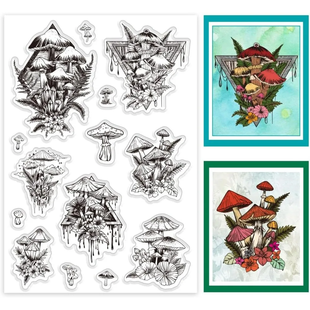 

Mushroom Clear Stamp, Plant Silicone Stamp Leaves Transparent Rubber Stamp Seal Paper Stamps for Card Making, Paper Crafting