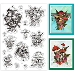 Mushroom Clear Stamp, Plant Silicone Stamp Leaves Transparent Rubber Stamp Seal Paper Stamps for Card Making, Paper Crafting